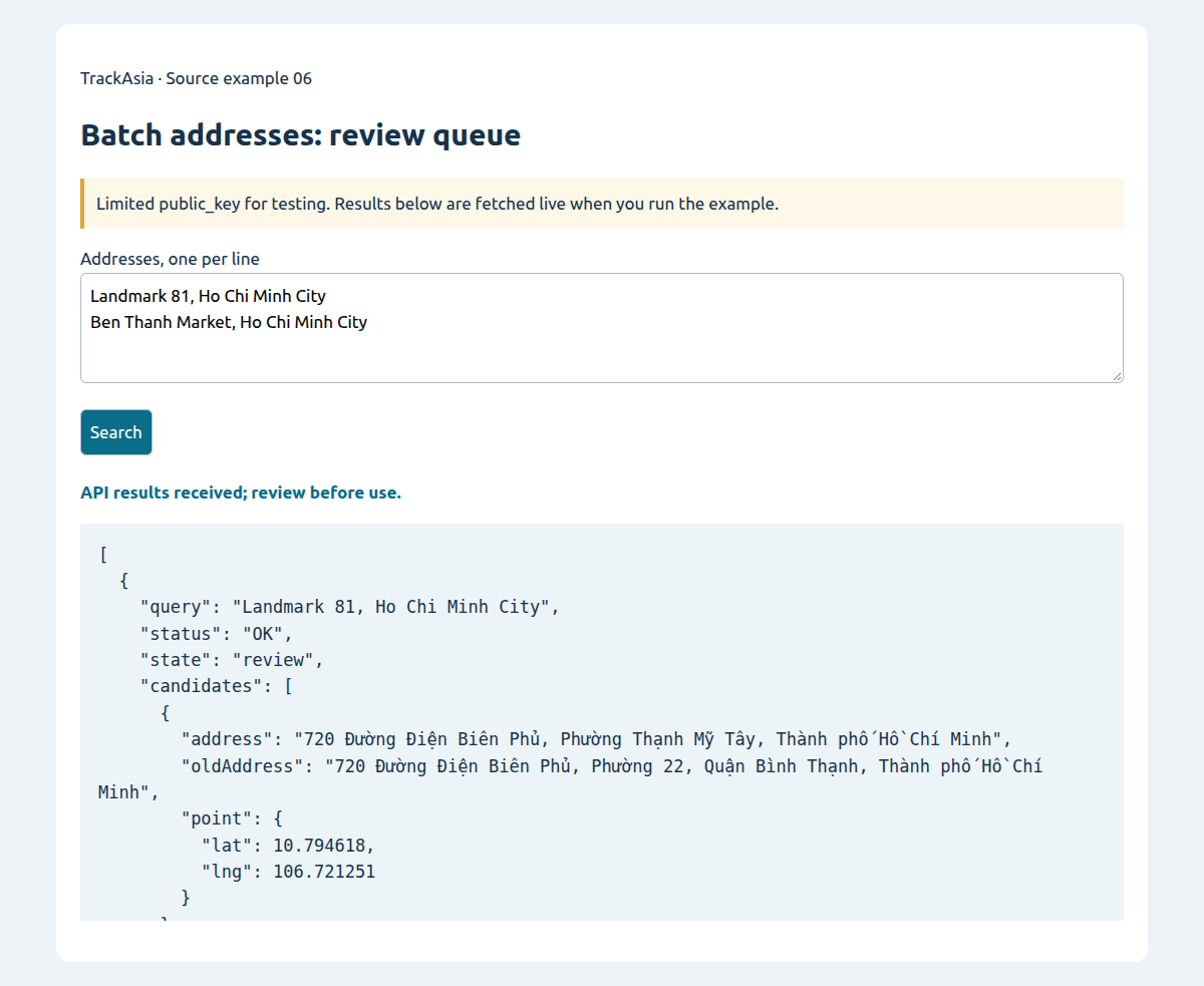 Batch addresses: review queue